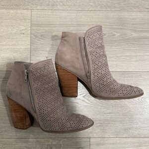 Women’s Suede Ankle Bootie in Taupe